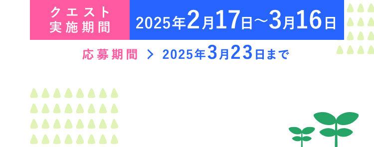 クエスト実施機関 2025年2月17日から3月16日 応募期間 2025年3月23日まで